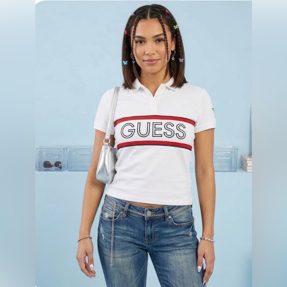 Guess Polo Shirt Size Medium‎ Sporty Preppy Y2K Spellout 90’s Academia Layers